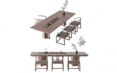 新中式茶桌椅组合3D模型下载